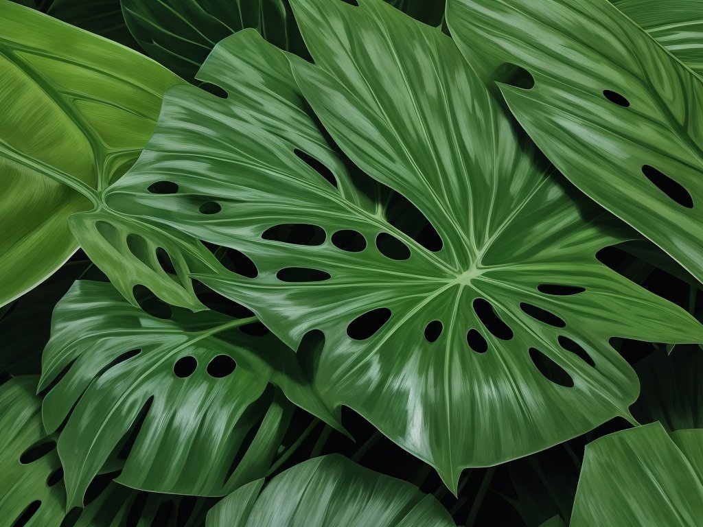 Hole-riddled Monstera leaf.